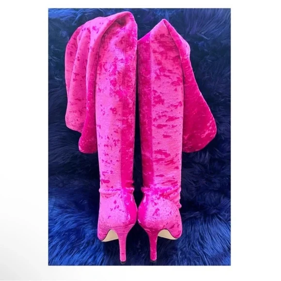 Paris Texas “Mama” Crushed Velvet Over-the-Knee Boots in Hot Pink - Picture 12 of 14